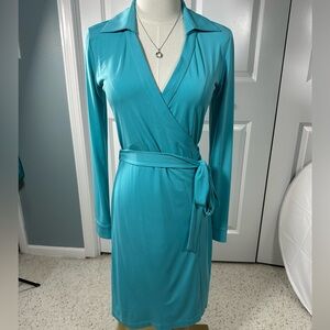 Calvin Klein Turquoise Wrap Dress with Self-Tie Belt